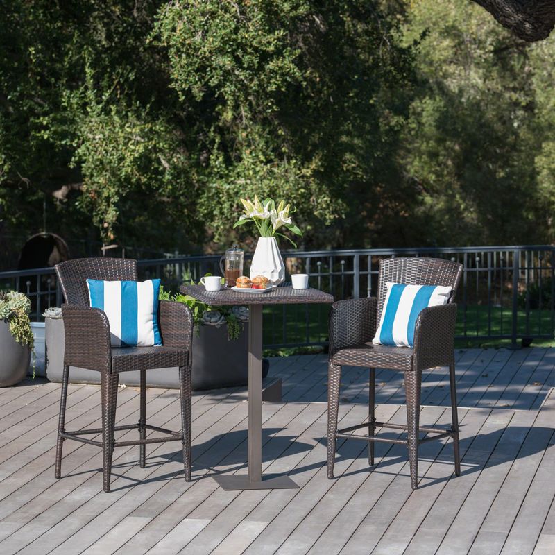 Leo Outdoor 3-piece Wicker 26-inch Square Bar Set by Christopher Knight Home - Multibrown