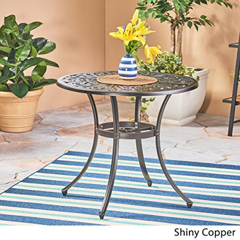 Christopher Knight Home 305323 Buda Outdoor Cast Aluminum Dining Table, Shiny Copper