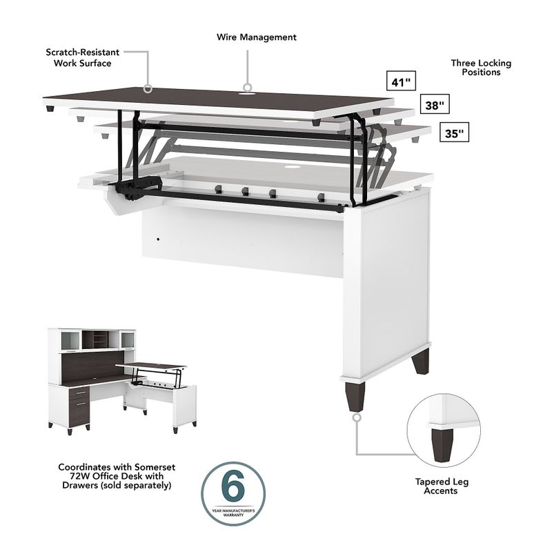 Somerset 72W Sit to Stand L-Desk with Hutch and Bookcase in Ash Gray - Maple Cross