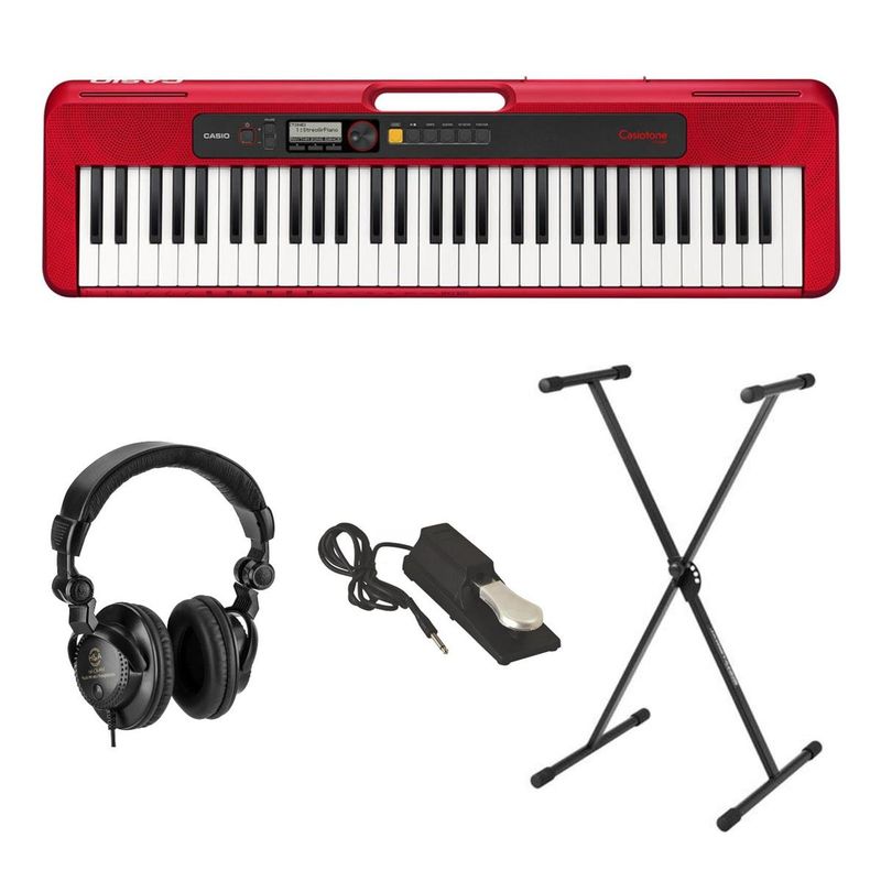 Casio CT-S200 61-Key Digital Piano Style Portable Keyboard with 400 Tones, Red Bundle with Stand, Studio Monitor Headphones, Sustain...