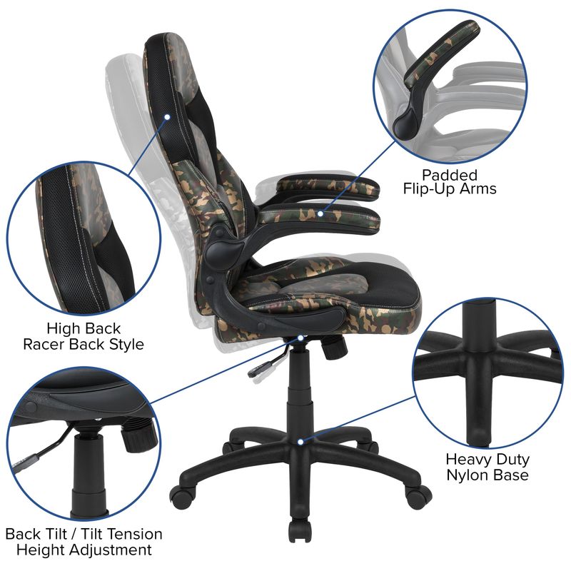 Gaming Desk and Chair Set with Cup Holder and Headphone Hook - Desk Bundle - Black