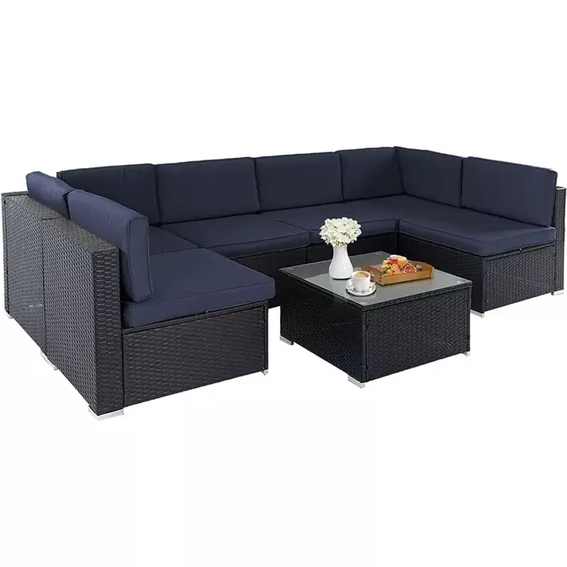 Rent to own Outdoor 7piece Patio Furniture Black Wicker Rattan