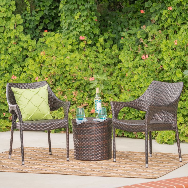 Oxford Outdoor 3-piece Round Wicker Bistro Chat Set by Christopher Knight Home - Multi-Brown