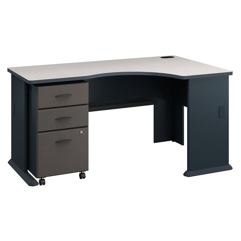 Series A Right Corner Desk with Mobile File Cabinet in Slate and White