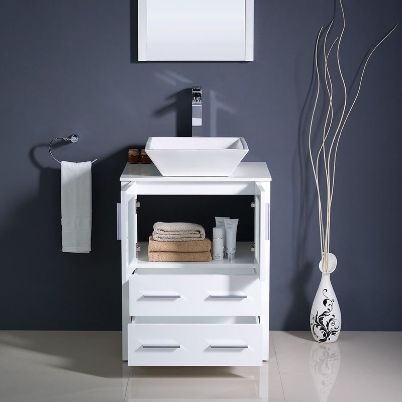 Fresca Torino 24-inch White Modern Bathroom Vanity with Vessel Sink - White