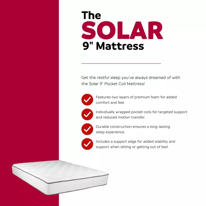 UltraBase Full Metal Bed Frame with Solar 9 in. Pocket Spring Mattress