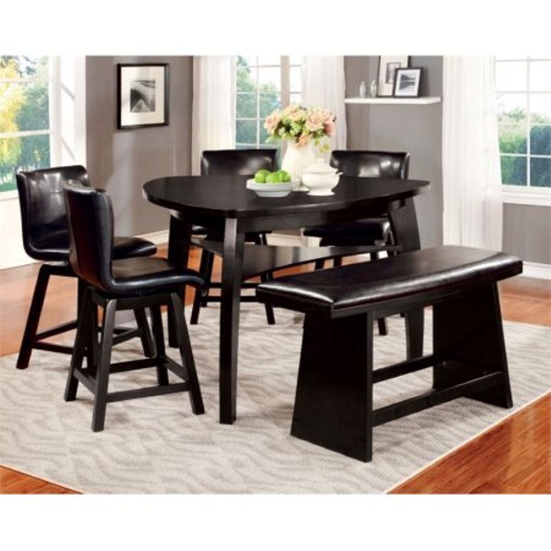 Furniture of America Omura 6 Piece Counter Height Dining Set in Black