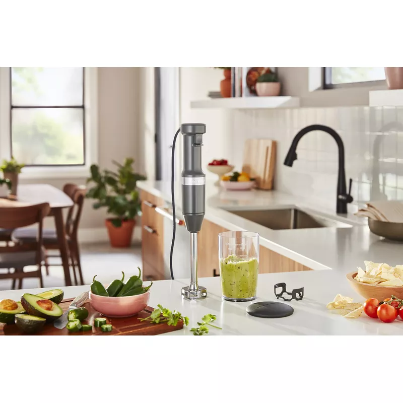 KitchenAid Corded Variable-Speed Immersion Blender in Charcoal Gray with Blending Jar