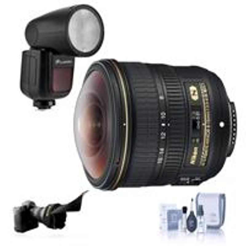 Nikon 8-15mm f/3.5-4.5E EDIF AF-S Fisheye NIKKOR Lens - Nikon U.S.A. Warranty - Bundle Flashpoint Zoom Li-on X R2 TTL On-Camera Round...