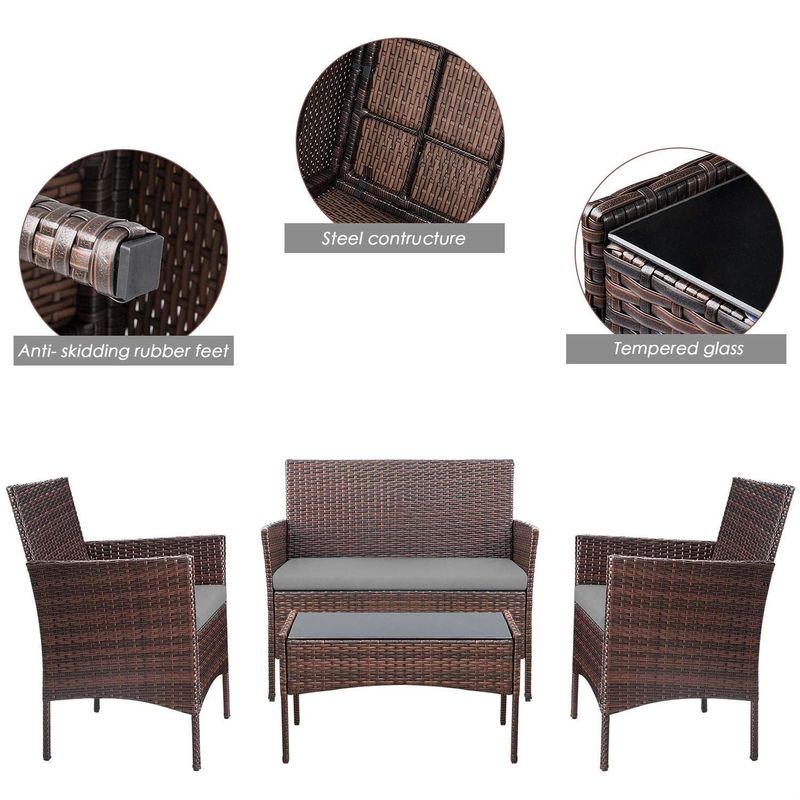4 Pieces Patio Wicker Furniture Sets Outdoor Indoor Use chair Sets - Brown/Beige