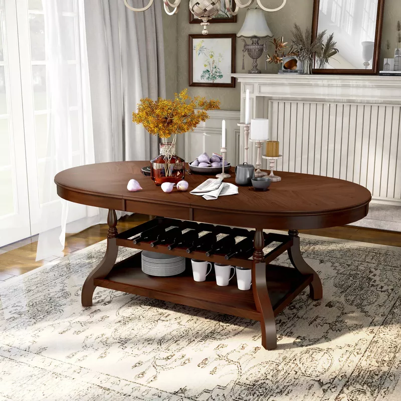 Rent To Own Transitional Wood Extendable Dining Table In Brown Cherry 