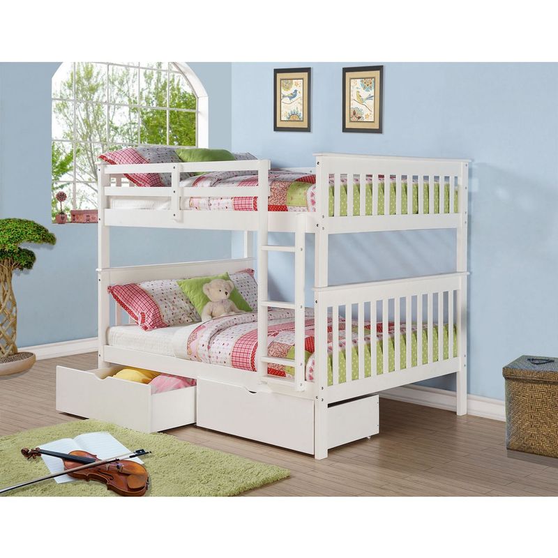 Donco Kids Mission Full Bunk Bed and Optional Storage Drawers or Twin Trundle - Full Size Bunk Bed with Drawers
