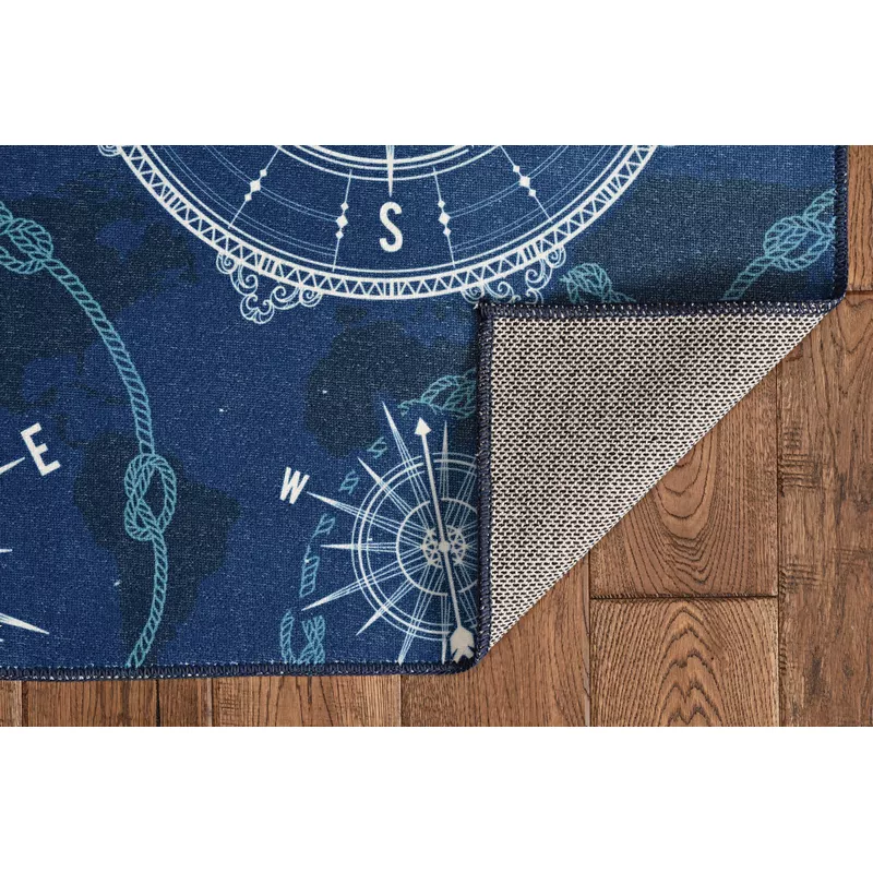 Weirley Blue And Ivory 5X7 Washable Area Rug