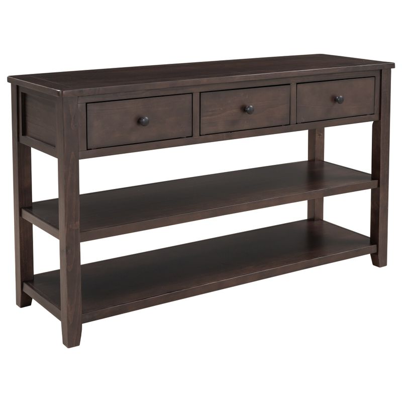 Nestfair Solid Wood Console Table with Three Top Drawers and Two Open Shelves - Beige