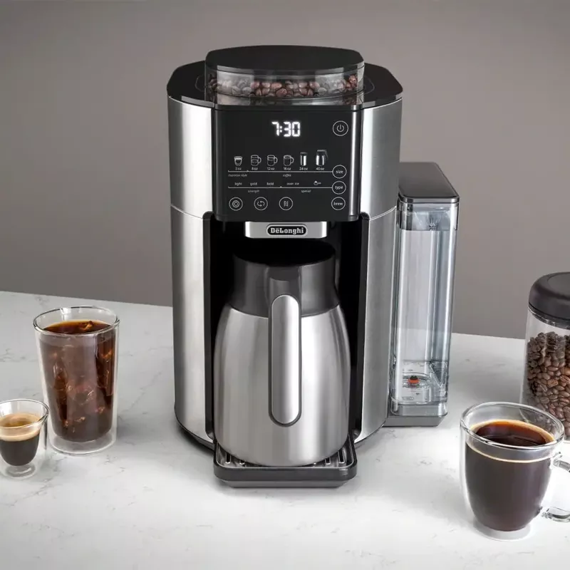 De'Longhi - TrueBrew Automatic Drip Coffee Maker with Thermal Carafe, Built-In Grinder, and Bean Extract Technology in Stainless Steel