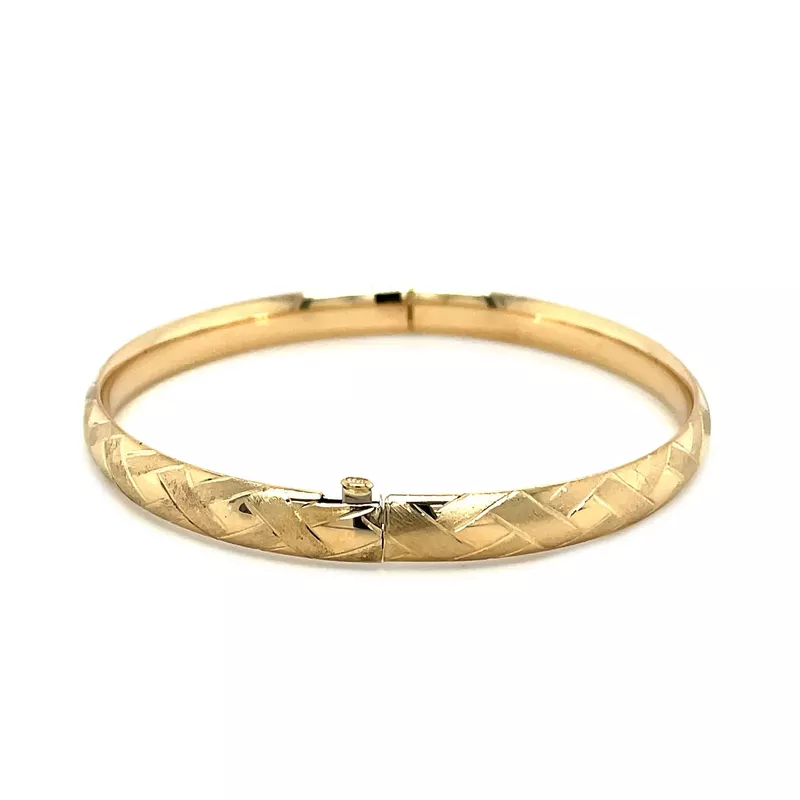 14k Yellow Gold Domed Bangle with a Weave Motif (8 Inch)