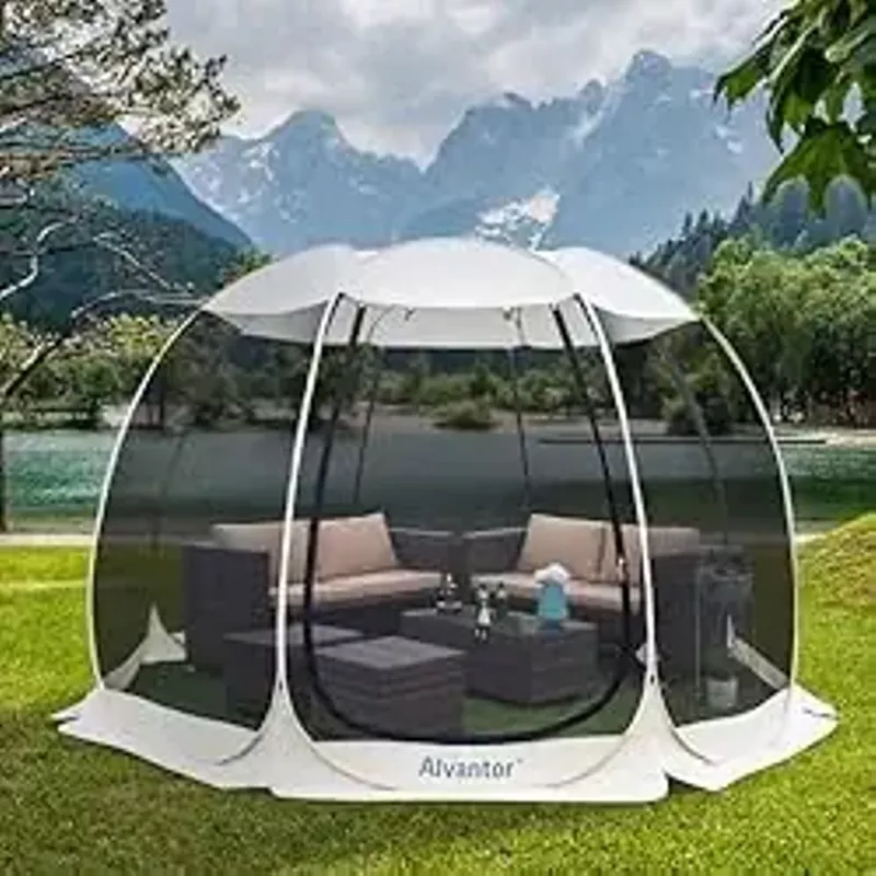 Alvantor Screen House Room Camping Tent Outdoor Canopy Pop Up Sun Shade Shelter 8 Mesh Walls Not Waterproof Beige 12'x12' Patent Pending