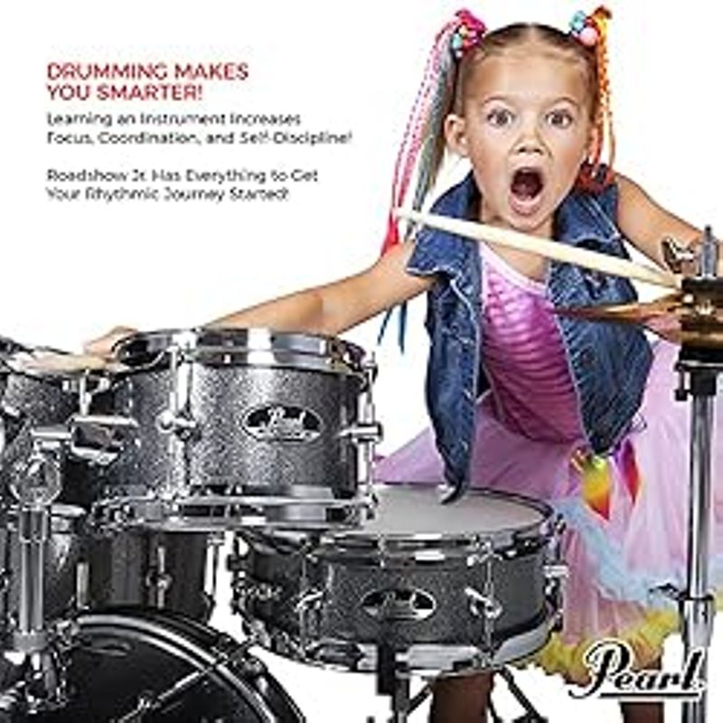Pearl Roadshow Jr. 5 piece Drum Set w/Hardware and Cymbals, Jet Black