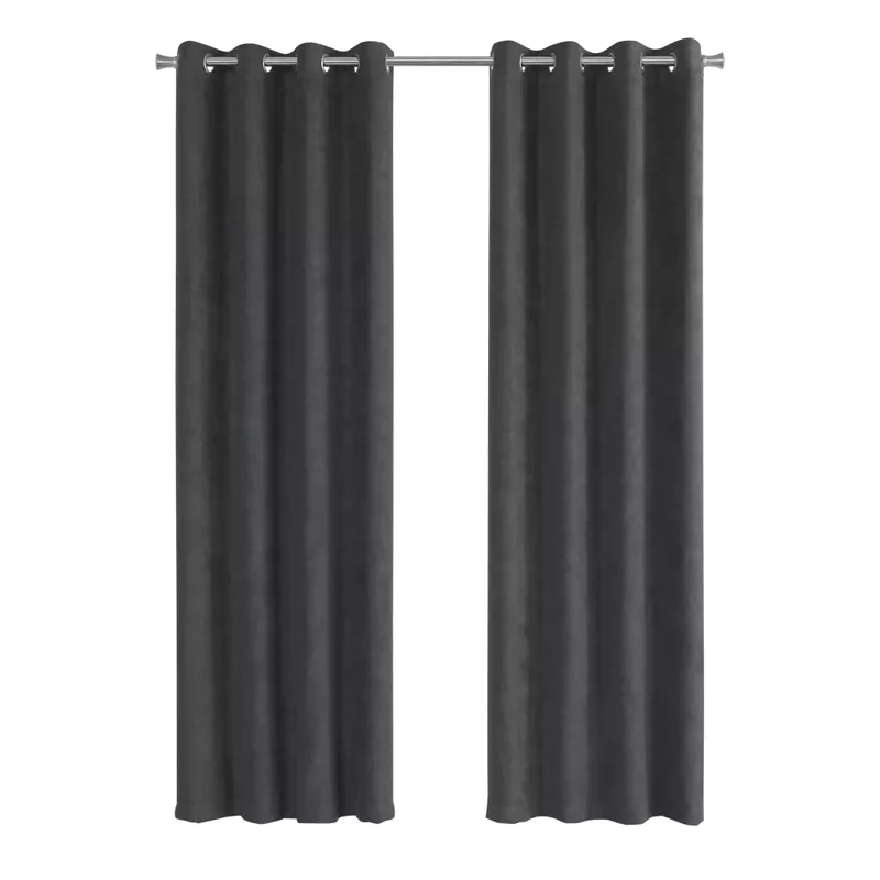 Curtain Panel/ 2pcs Set/ 54"W X 84"L/ Room Darkening/ Grommet/ Living Room/ Bedroom/ Kitchen/ Micro Suede/ Polyester/ Grey/ Contemporary/ Modern