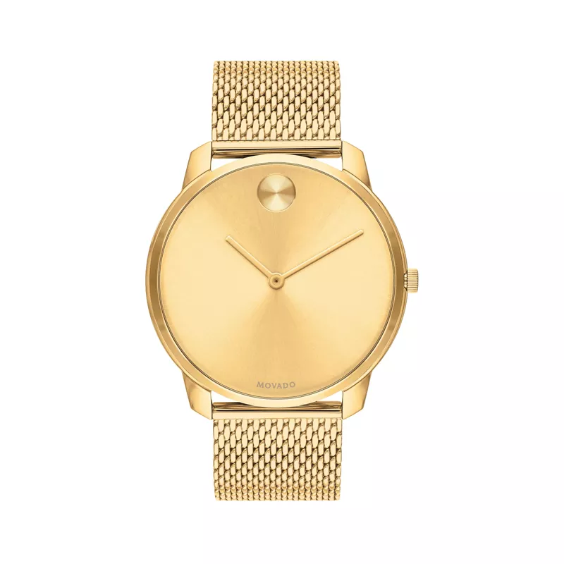 Movado - Mens BOLD Thin Gold-Tone Stainless Steel Mesh Watch Gold Dial