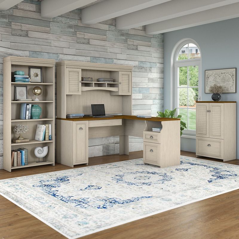 L-shaped Desk/Hutch/Cabinet/Bookcase - Antique White