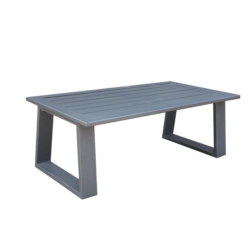 Marina 28x50 Inch Aluminum Coffee Table - Best Outdoor Patio Furniture - (w) 49.8 in. x (h) 17.91 in. x (d) 26.38 in. - wood grained