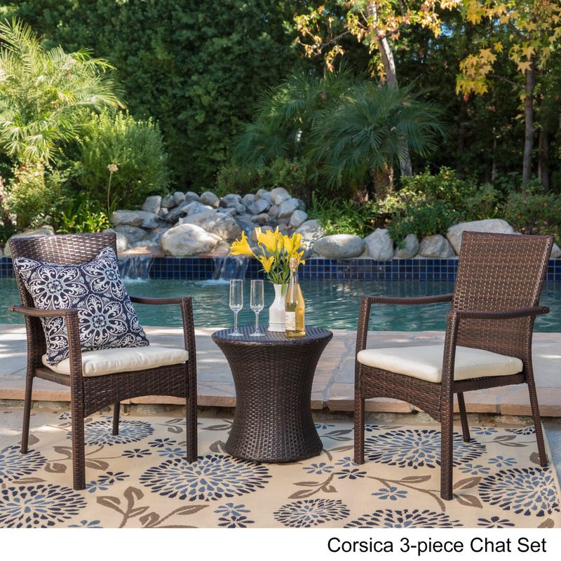 3-piece Outdoor Wicker Chat Set with Cushions by Christopher Knight Home - Malta 3-piece Chat Set