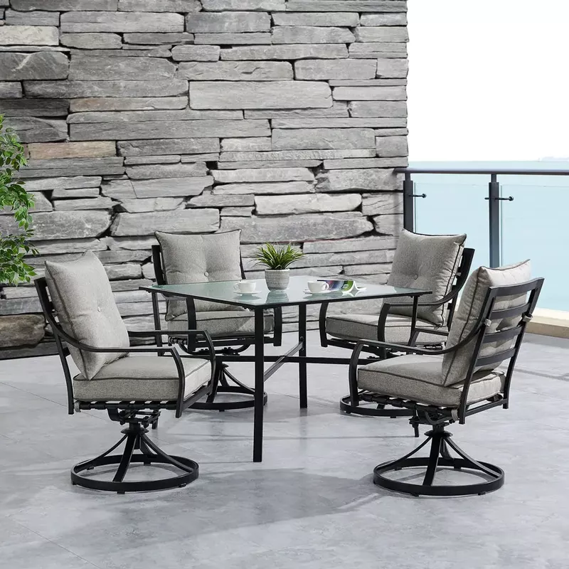Lavallette 5pc: 4 Swivel Dining Chairs and Square Glass Table