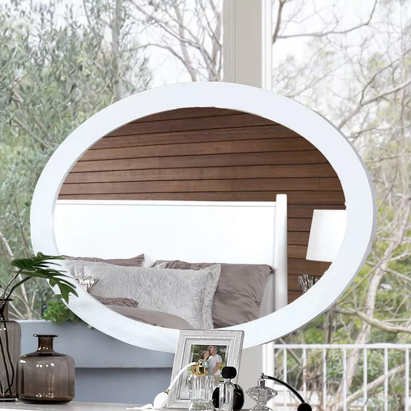 Mid-Century Modern Wood Oval Mirror in White