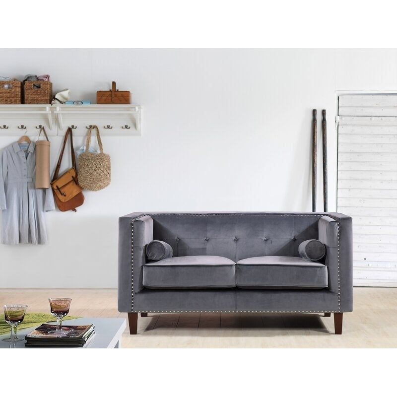 Kittleson 60'' Velvet Tuxedo Arm Loveseat - Grey