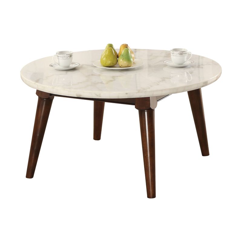 ACME Gasha Coffee Table in White Marble & Walnut - White - Marble