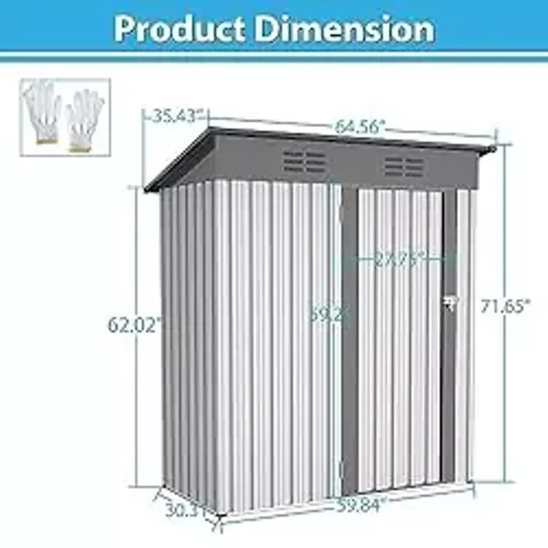 5x3 FT Outdoor Garden Metal Storage Shed with Pent Roof and 2 Punched Vents, Waterproof Tool Cabinet w/Lockable Doors&Padlock, Weather&UV Resistant, Backyard Storage House for Backyard, Lawn, White