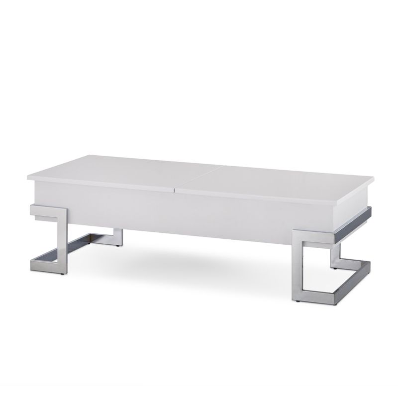 White and Chrome Box Storage Modern Coffee Table - White/Chrome