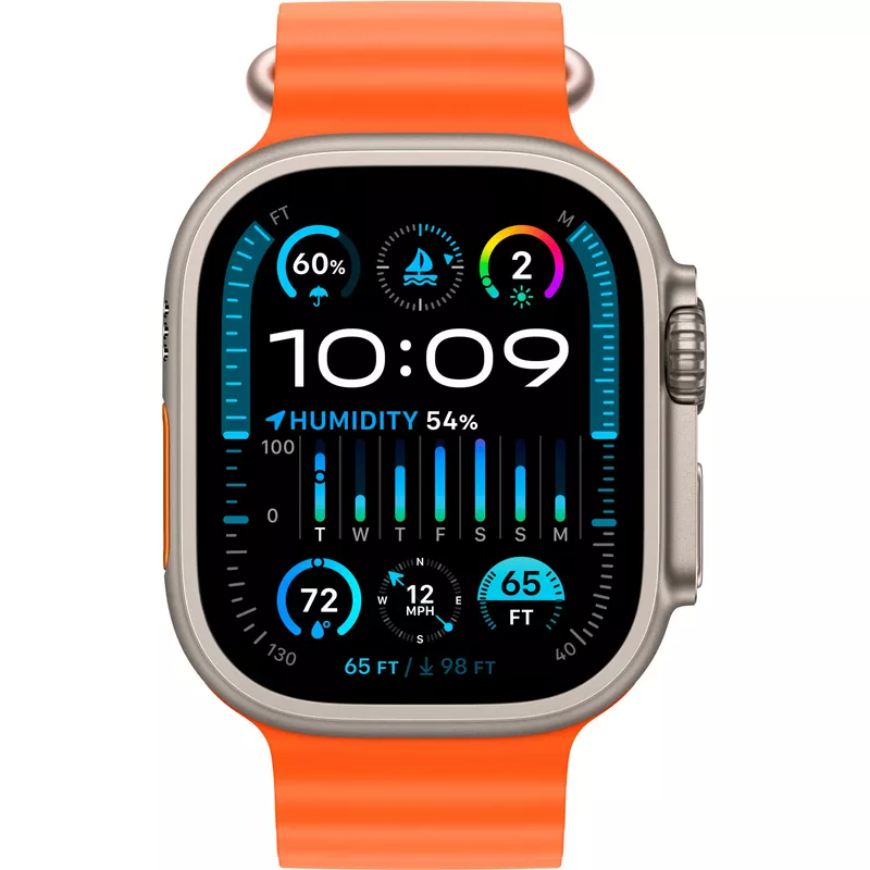 Apple Watch Ultra 2 (GPS + Cellular) 49mm Titanium Case with Orange Ocean Band with Blood Oxygen - Titanium