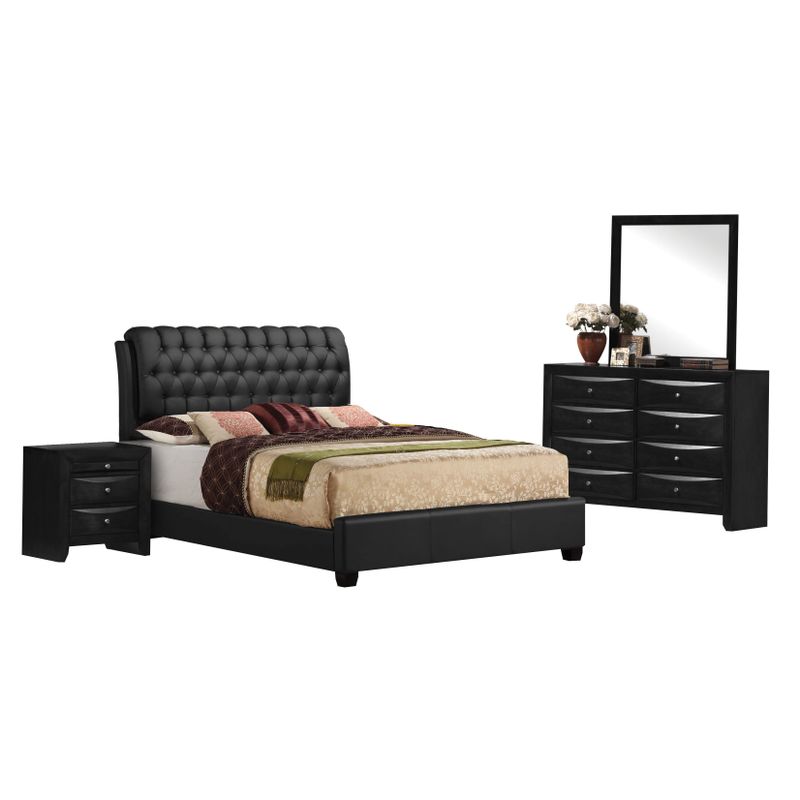 Acme Furniture Ireland Button Tufted Black 4-Piece Bedroom Set - 4-Piece Queen Set