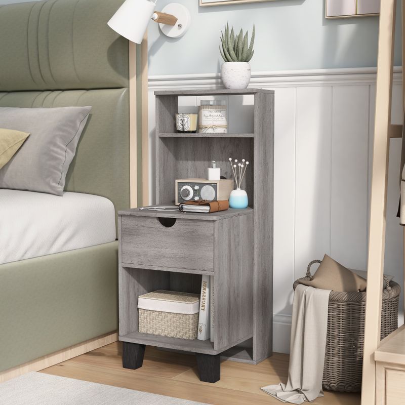 DH BASIC Transitional Compact 3-Shelf Single-Drawer Nightstand by Denhour - Vintage Grey Oak