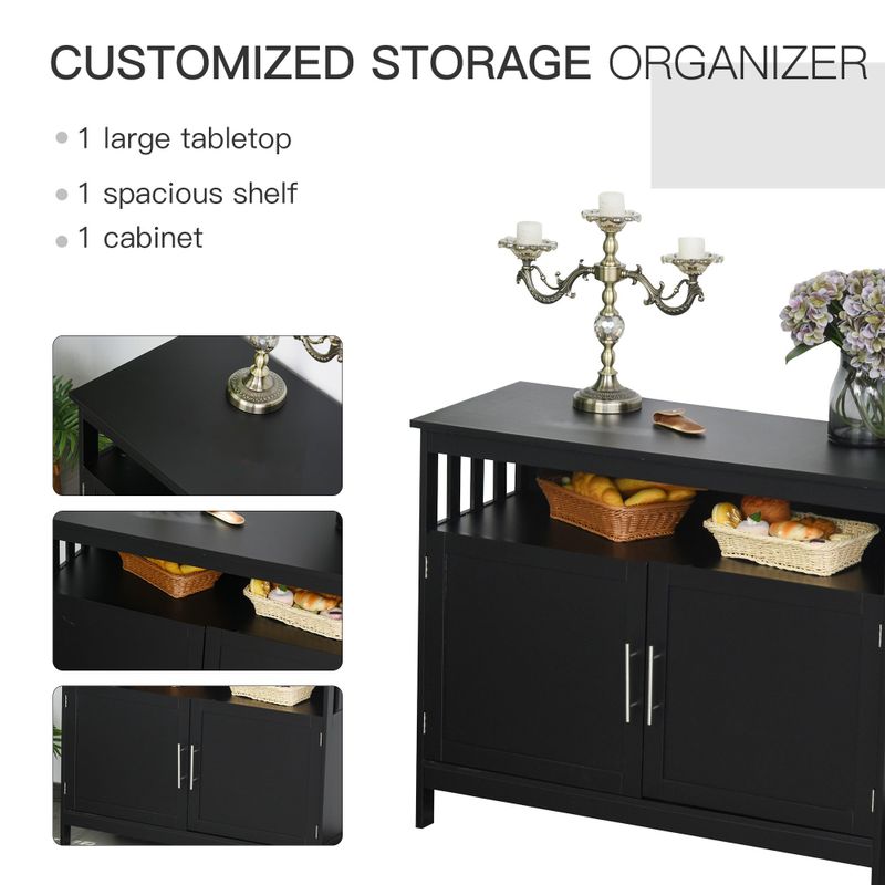 HOMCOM Kitchen Console Table, Buffet Sideboard, Wooden Storage Table with 2-Level Cabinet and Open Space - Black