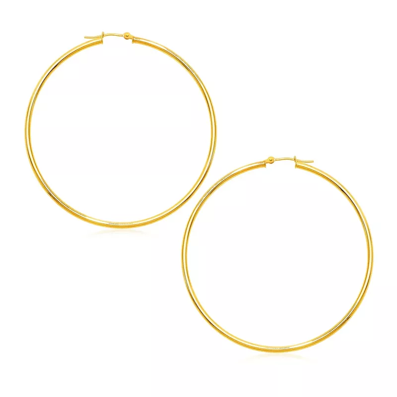 14k Yellow Gold Polished Large Round Hoop Earrings