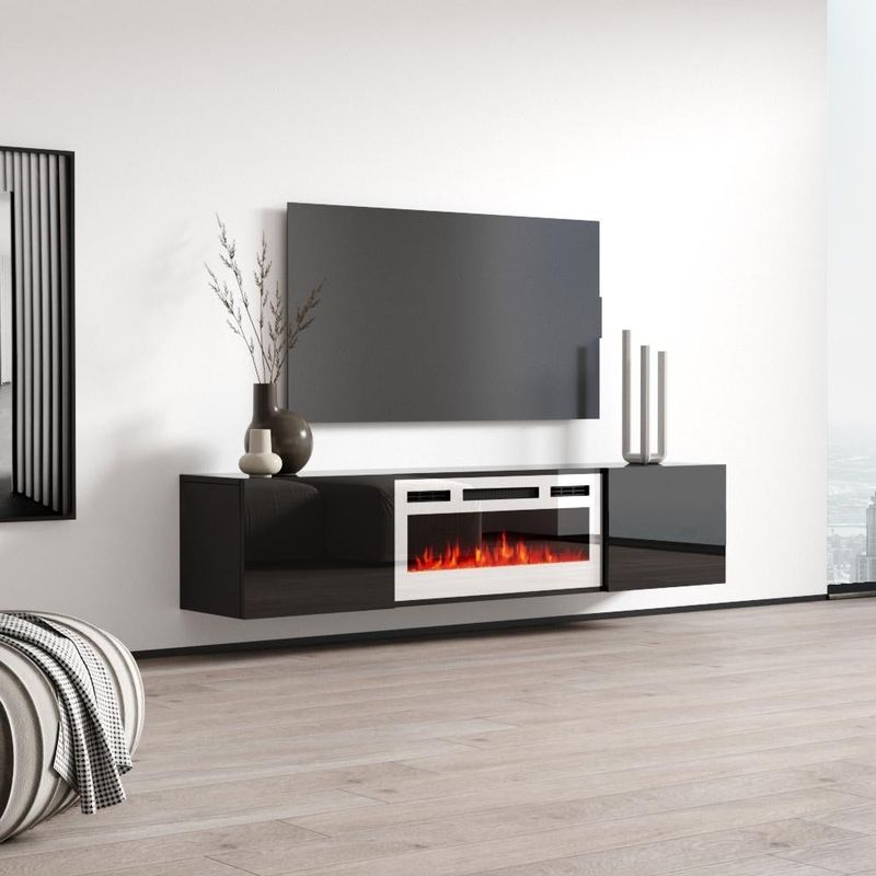 Cali WH-EF Wall Mounted Electric Fireplace Modern 72" TV Stand - White