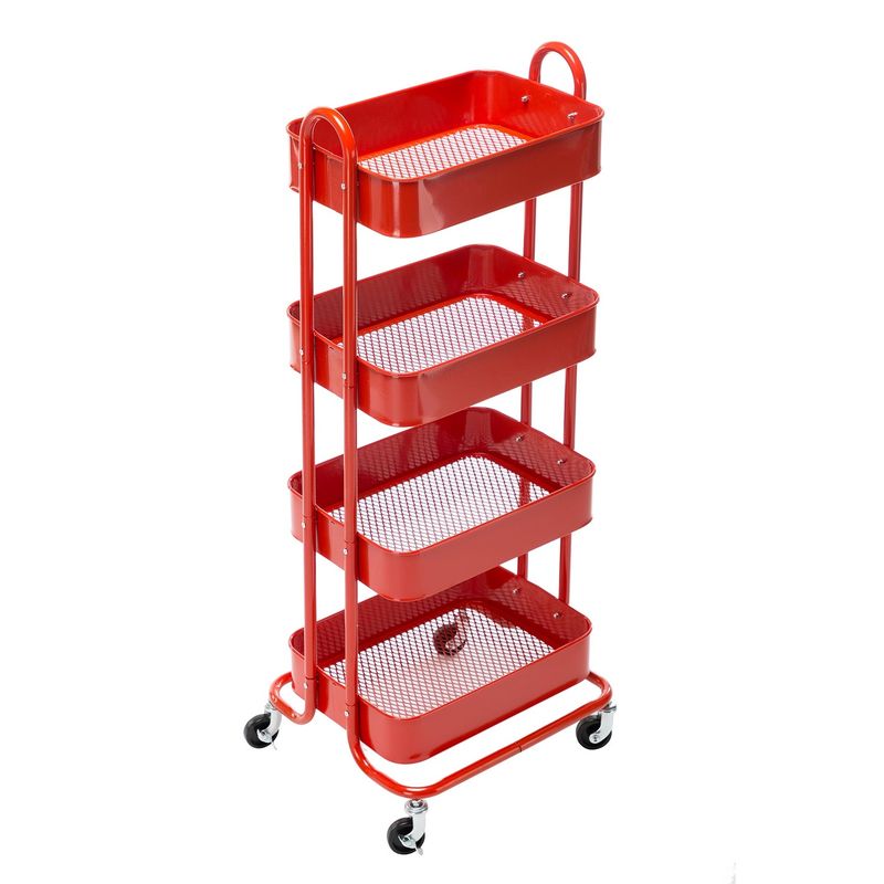 4-Tier Metal Utility Cart with Wheels Storage Shelves Organizer - 17.7"x13.7"x42.9" - Blue