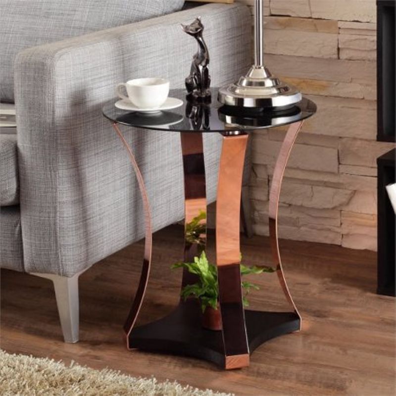 Furniture of America Hola Contemporary Black 18-inch 1-shelf End Table - Black/Rose Gold