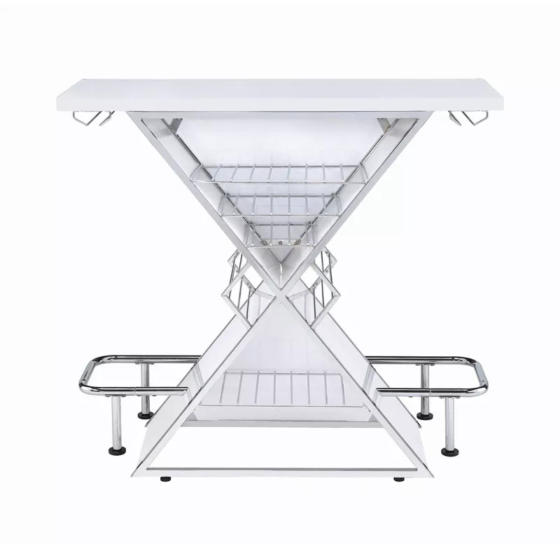 X-shaped Bar Unit with Wine Bottle Storage Glossy White