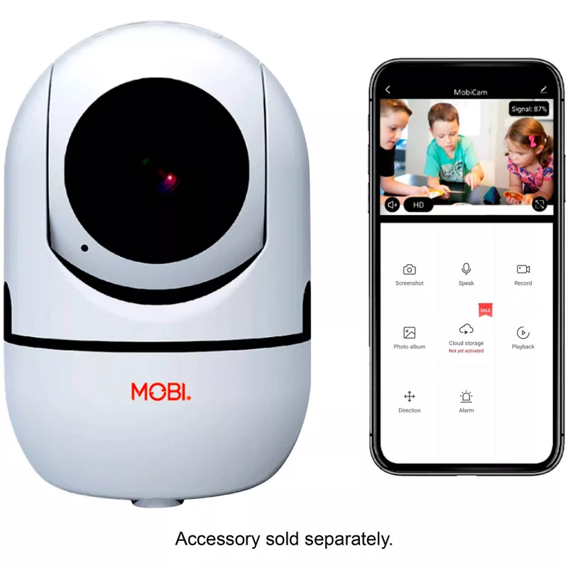 MOBI - Cam HDX Smart HD Pan & Tilt Wi-Fi Baby Monitoring Camera with 2-way Audio and Powerful Night Vision - White