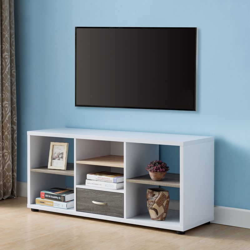 Furniture of America Sven Modern 47-inch White 6-shelf TV Stand