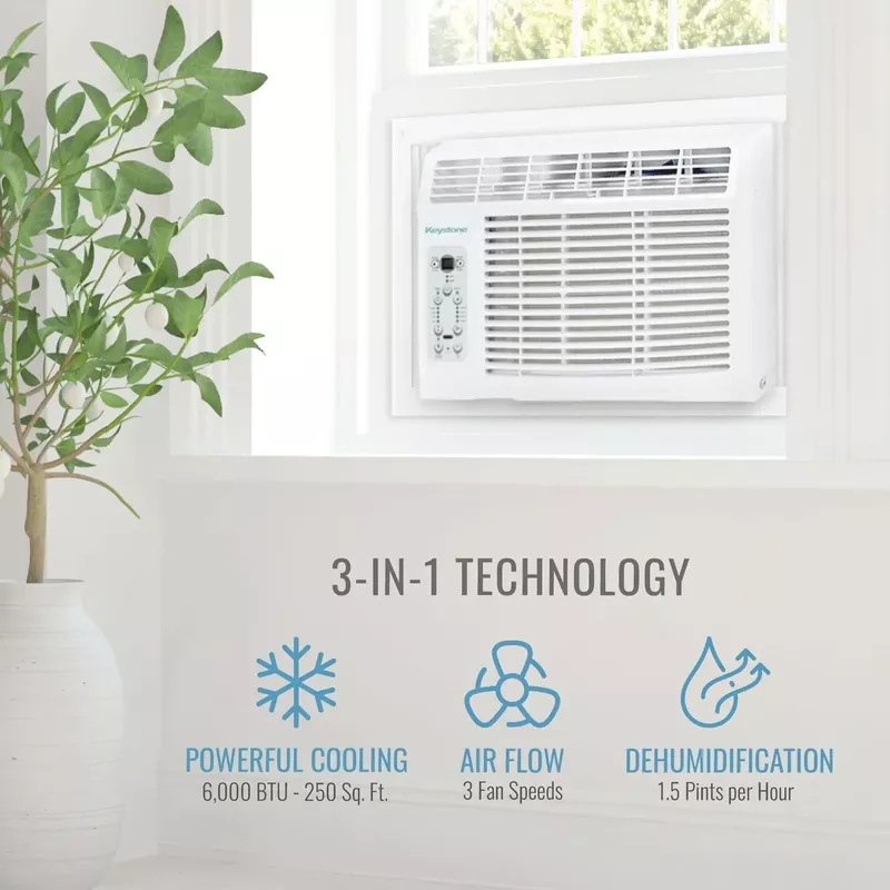 KEYSTONE - 6,000 BTU Window-Mounted Air Conditioner with Follow Me LCD Remote Control