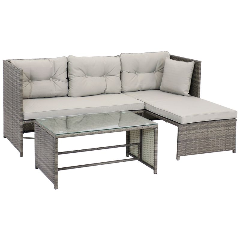 Sunnydaze Longford High-Back Rattan Chaise Sofa Patio Sectional Furniture Set - Stone Gray - Stone Gray