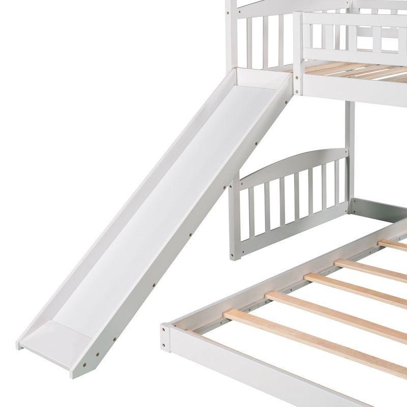 Twin Over Twin Bunk Bed with Slide, House Bed with Slide - White