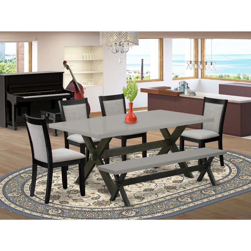East West Furniture  Modern Dining Set - A Dinner Table with Cross Base and Fabric Wood Dining Chairs (Pieces Option) - X697MZ606-5