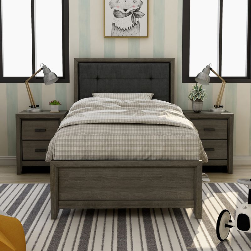 Furniture of America Aury Grey 3-piece Bedroom Set with 2 Nightstands - Twin