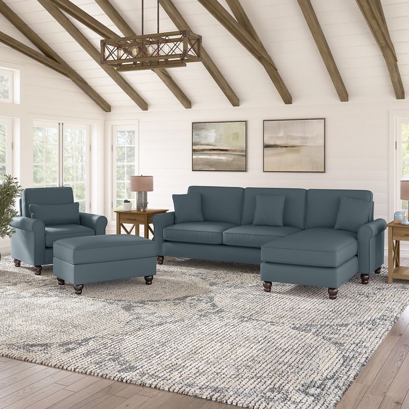 Hudson 102W Sectional Couch and Living Room Set by Bush Furniture - French Gray Herringbone